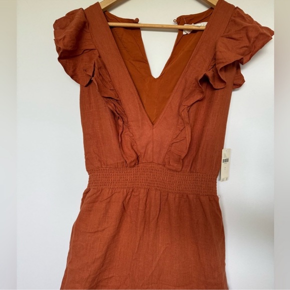 Anthropologie Brown Jumpsuit with Ruffled Sleeves and Wide Legs New Size: US L - Picture 5 of 9